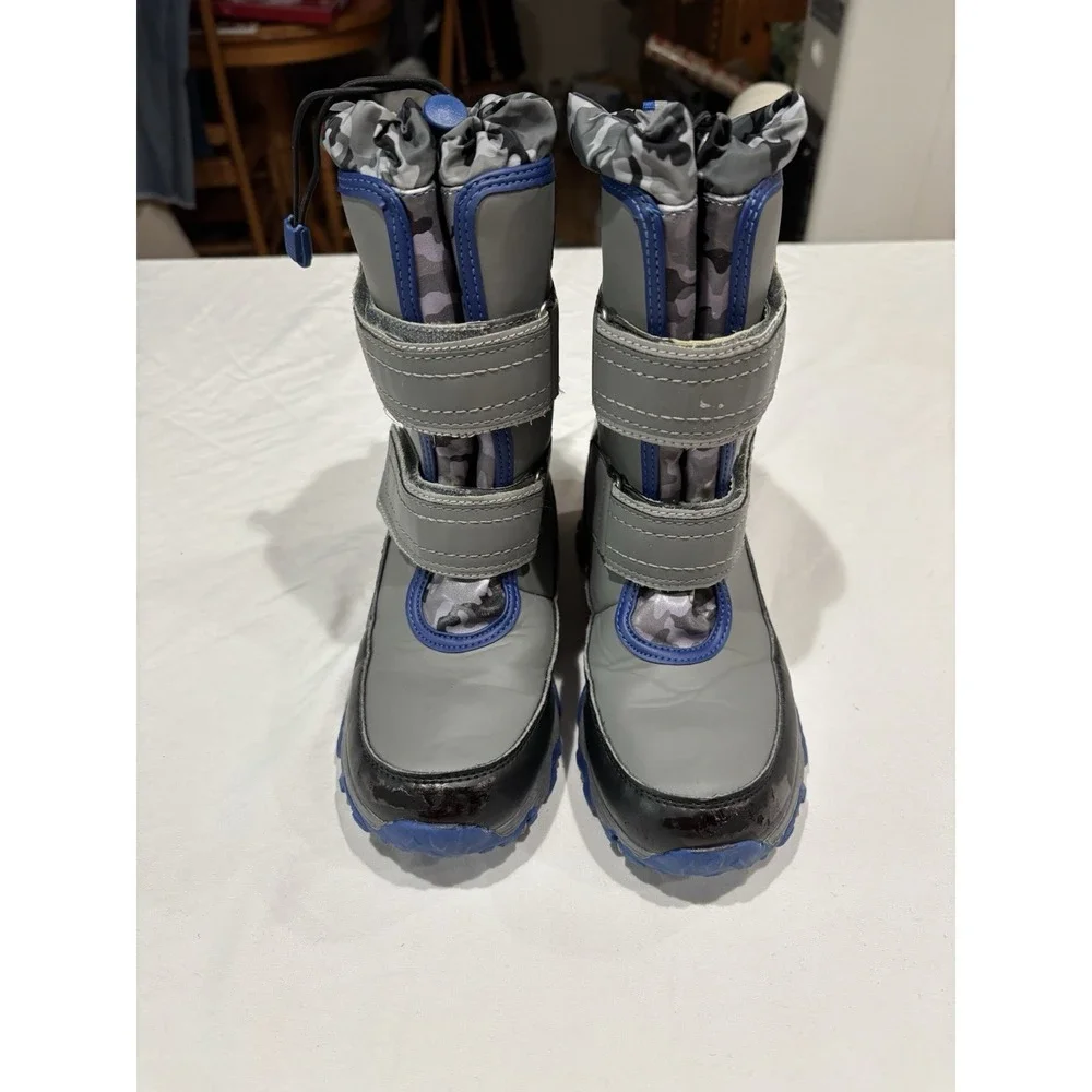 Lands End Snow Flurry Insulated Winter Boots Gray Fleece Lined Unisex Size 3
